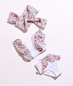 White Floral High waisted Bikini Set
