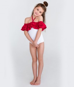 Red Off the Shoulder Swimsuit Baby Fox Floral one shoulder Swimsuit 