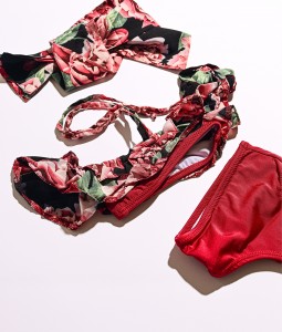 Floral Red High waisted Bikini Set